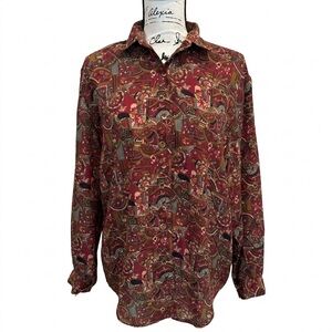 VINTAGE 90’s Button-Down Shirt in Burgundy Paisley SIZE LARGE